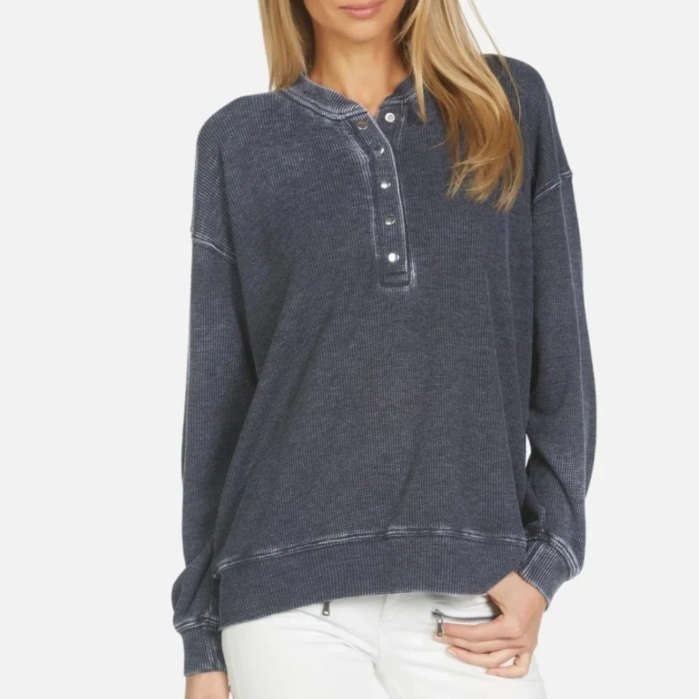 Michael Lauren FERRARI PULLOVER Burnout Lightweight Thermal Henley Cream White S